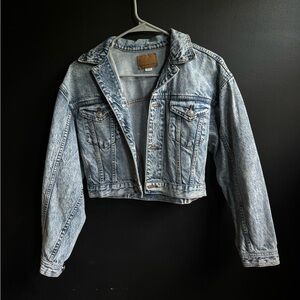 American eagle cropped acid wash denim jacket